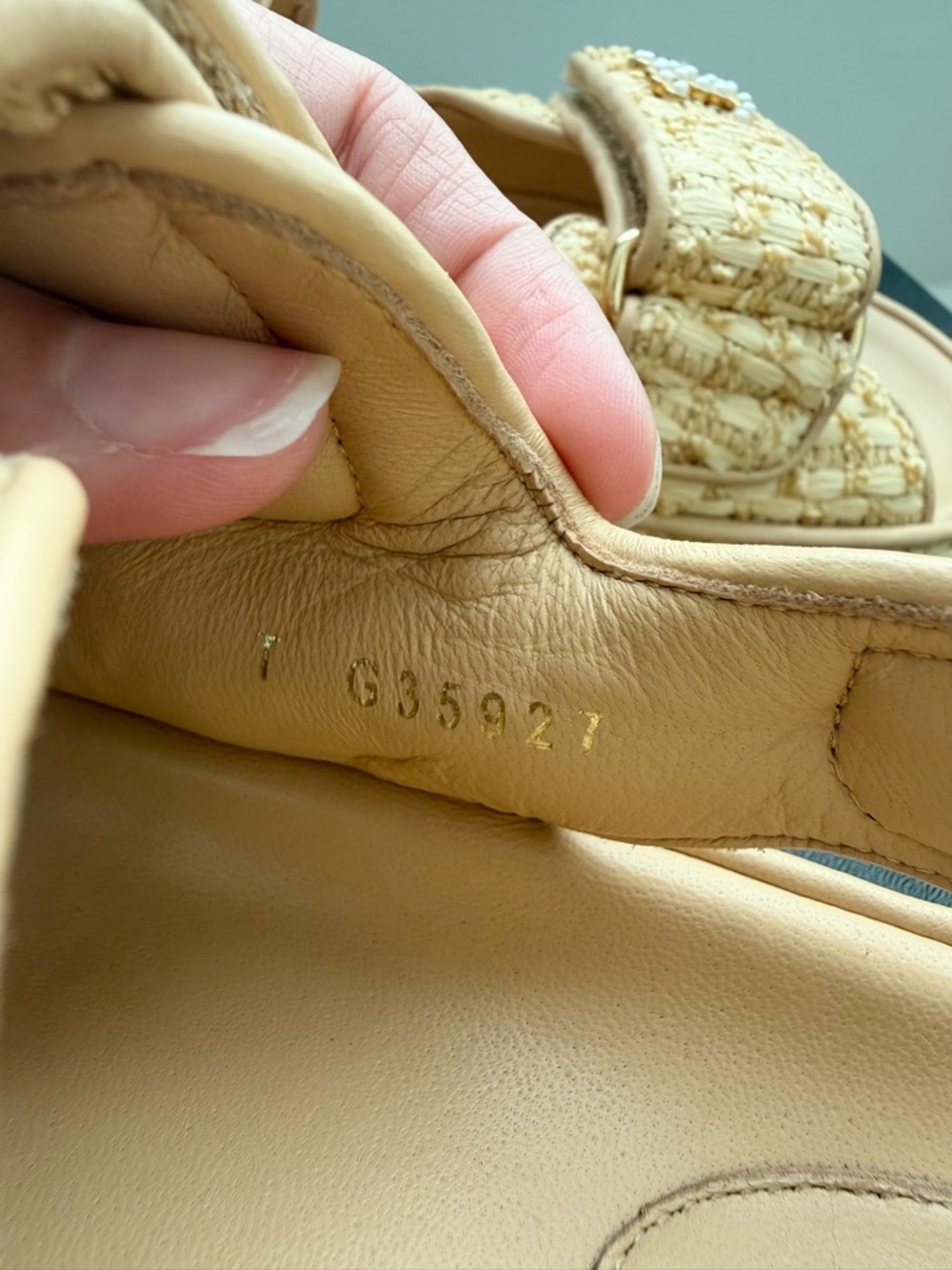 CHANEL Raffia Pearl Dad Sandals 37 Beige 21C CC Logo Velcro - Picture 13 of 16